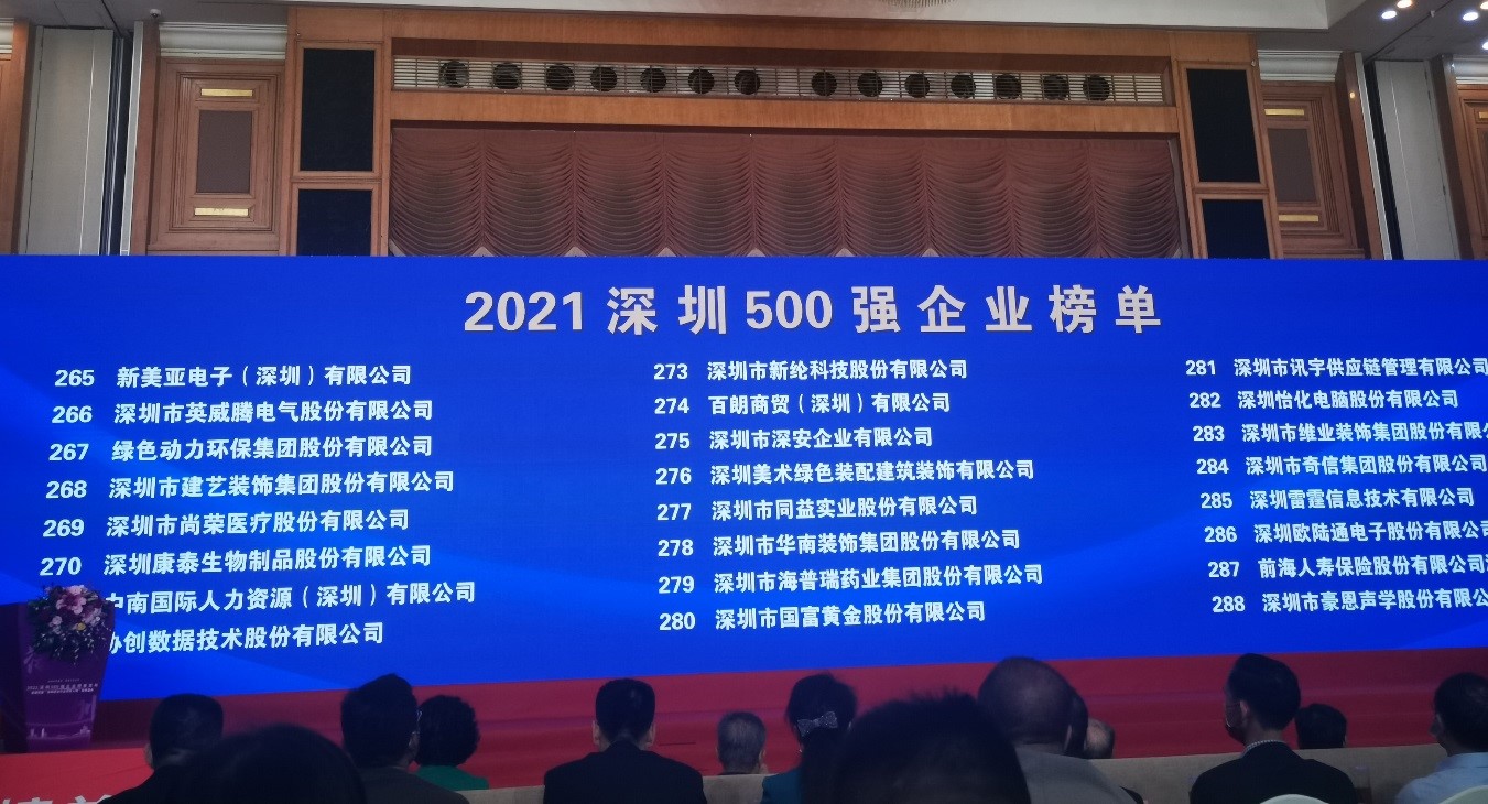 3133cc拉斯维加斯上榜2021深圳企业500强